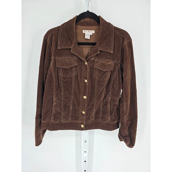 A.M.I. Brown Cotton Blend Long Sleeve Button-Up Corduroy Jacket Size L - Picture 1 of 4